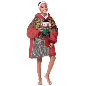 Personalized Afro Kenya Mashujaa Day KId Wearable Blanket Hoodie Mzee Jomo Kenyatta With Coat Of Arms