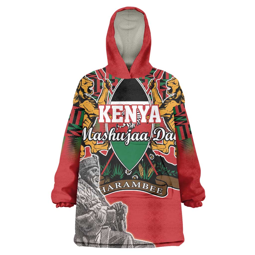 Personalized Afro Kenya Mashujaa Day KId Wearable Blanket Hoodie Mzee Jomo Kenyatta With Coat Of Arms