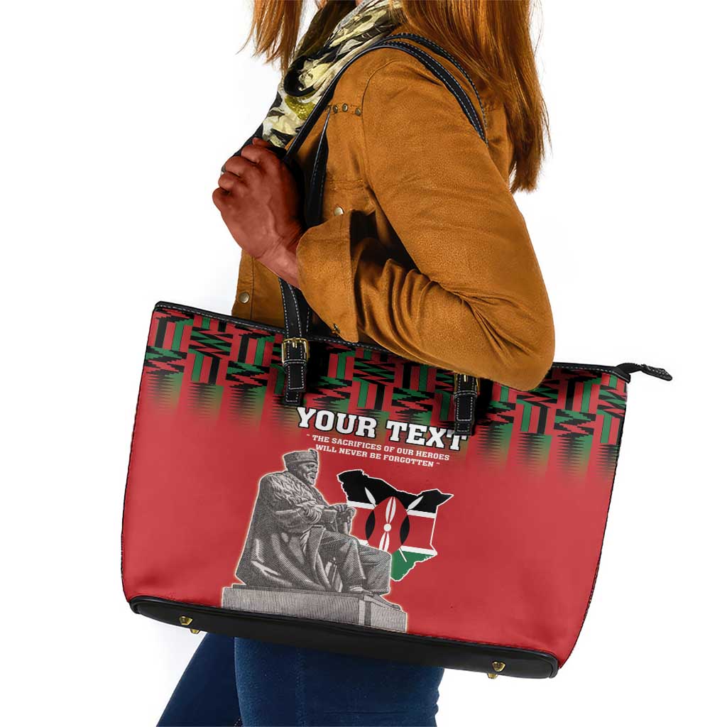 Personalized Afro Kenya Mashujaa Day Leather Tote Bag Mzee Jomo Kenyatta With Coat Of Arms