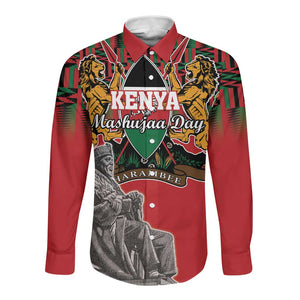 Personalized Afro Kenya Mashujaa Day Long Sleeve Button Shirt Mzee Jomo Kenyatta With Coat Of Arms