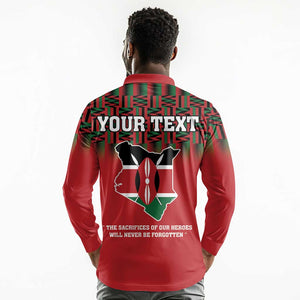 Personalized Afro Kenya Mashujaa Day Long Sleeve Polo Shirt Mzee Jomo Kenyatta With Coat Of Arms