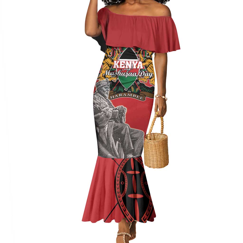 Personalized Afro Kenya Mashujaa Day Mermaid Dress Mzee Jomo Kenyatta With Coat Of Arms