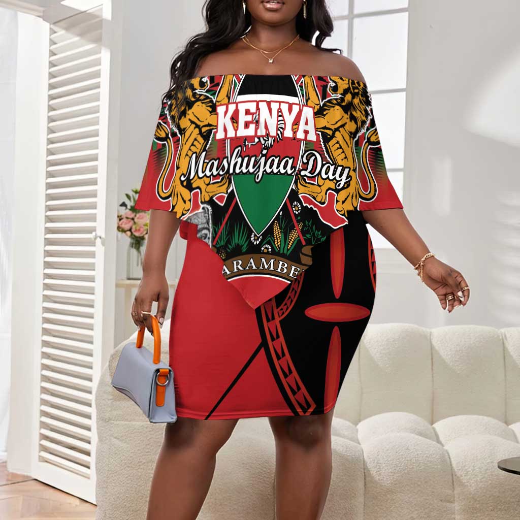 Personalized Afro Kenya Mashujaa Day Off Shoulder Short Dress Mzee Jomo Kenyatta With Coat Of Arms LT18