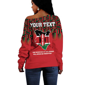 Personalized Afro Kenya Mashujaa Day Off Shoulder Sweater Mzee Jomo Kenyatta With Coat Of Arms