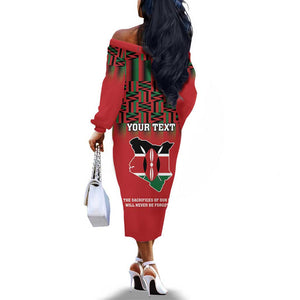 Personalized Afro Kenya Mashujaa Day Off The Shoulder Long Sleeve Dress Mzee Jomo Kenyatta With Coat Of Arms