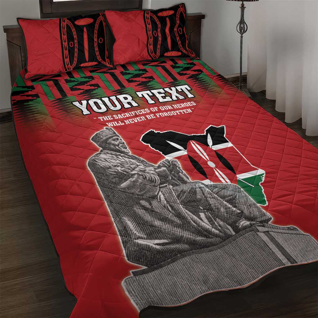 Personalized Afro Kenya Mashujaa Day Quilt Bed Set Mzee Jomo Kenyatta With Coat Of Arms