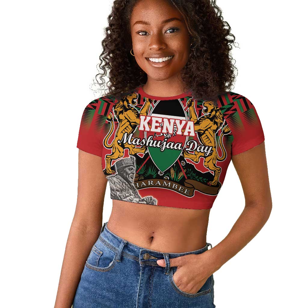 Personalized Afro Kenya Mashujaa Day Raglan Cropped T shirt Mzee Jomo Kenyatta With Coat Of Arms