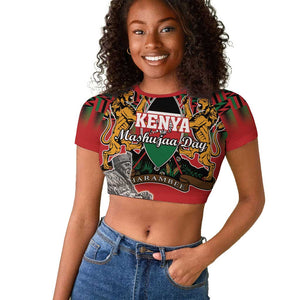 Personalized Afro Kenya Mashujaa Day Raglan Cropped T shirt Mzee Jomo Kenyatta With Coat Of Arms