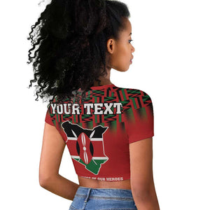 Personalized Afro Kenya Mashujaa Day Raglan Cropped T shirt Mzee Jomo Kenyatta With Coat Of Arms