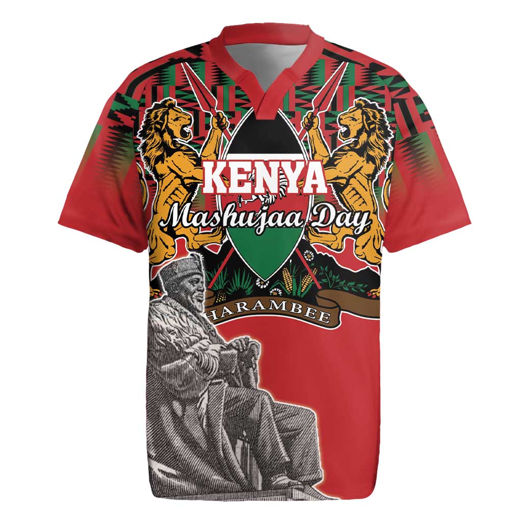 Personalized Afro Kenya Mashujaa Day Rugby Jersey Mzee Jomo Kenyatta With Coat Of Arms