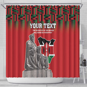 Personalized Afro Kenya Mashujaa Day Shower Curtain Mzee Jomo Kenyatta With Coat Of Arms