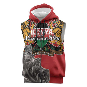 Personalized Afro Kenya Mashujaa Day Sleeveless Zip Hoodie Mzee Jomo Kenyatta With Coat Of Arms - African Pride