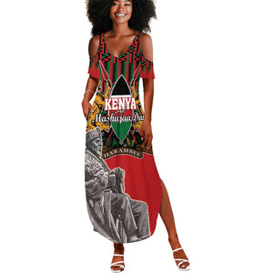 Personalized Afro Kenya Mashujaa Day Summer Maxi Dress Mzee Jomo Kenyatta With Coat Of Arms