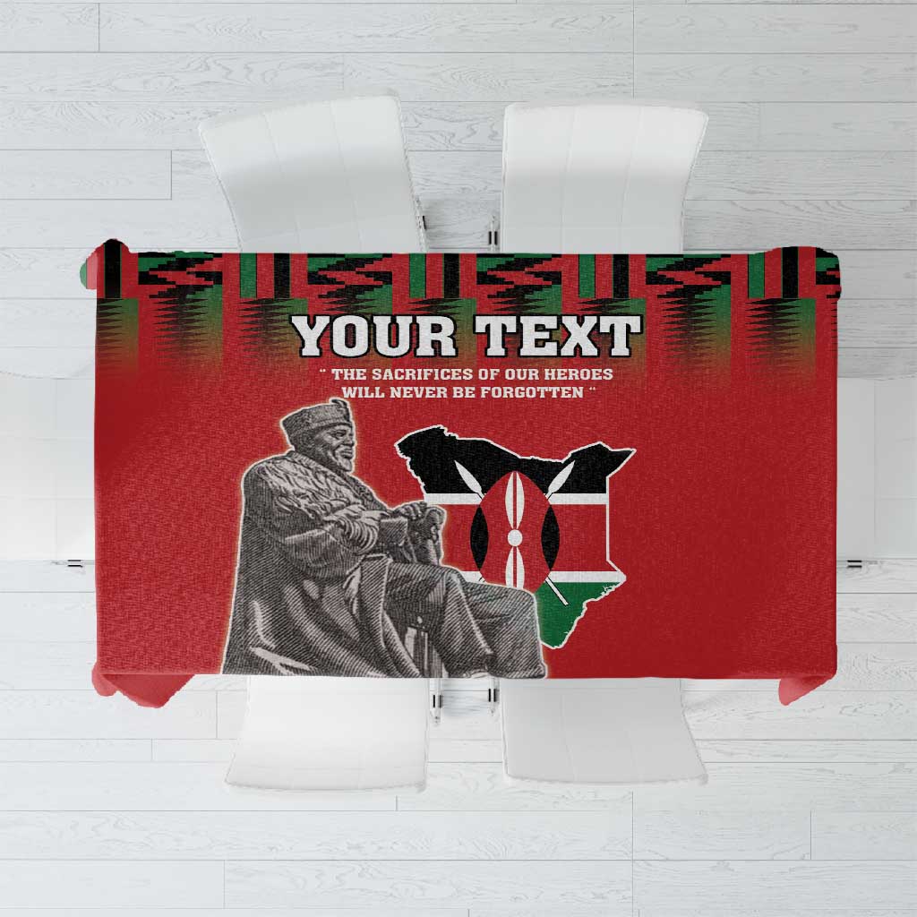 Personalized Afro Kenya Mashujaa Day Tablecloth Mzee Jomo Kenyatta With Coat Of Arms