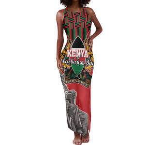 Personalized Afro Kenya Mashujaa Day Tank Maxi Dress Mzee Jomo Kenyatta With Coat Of Arms