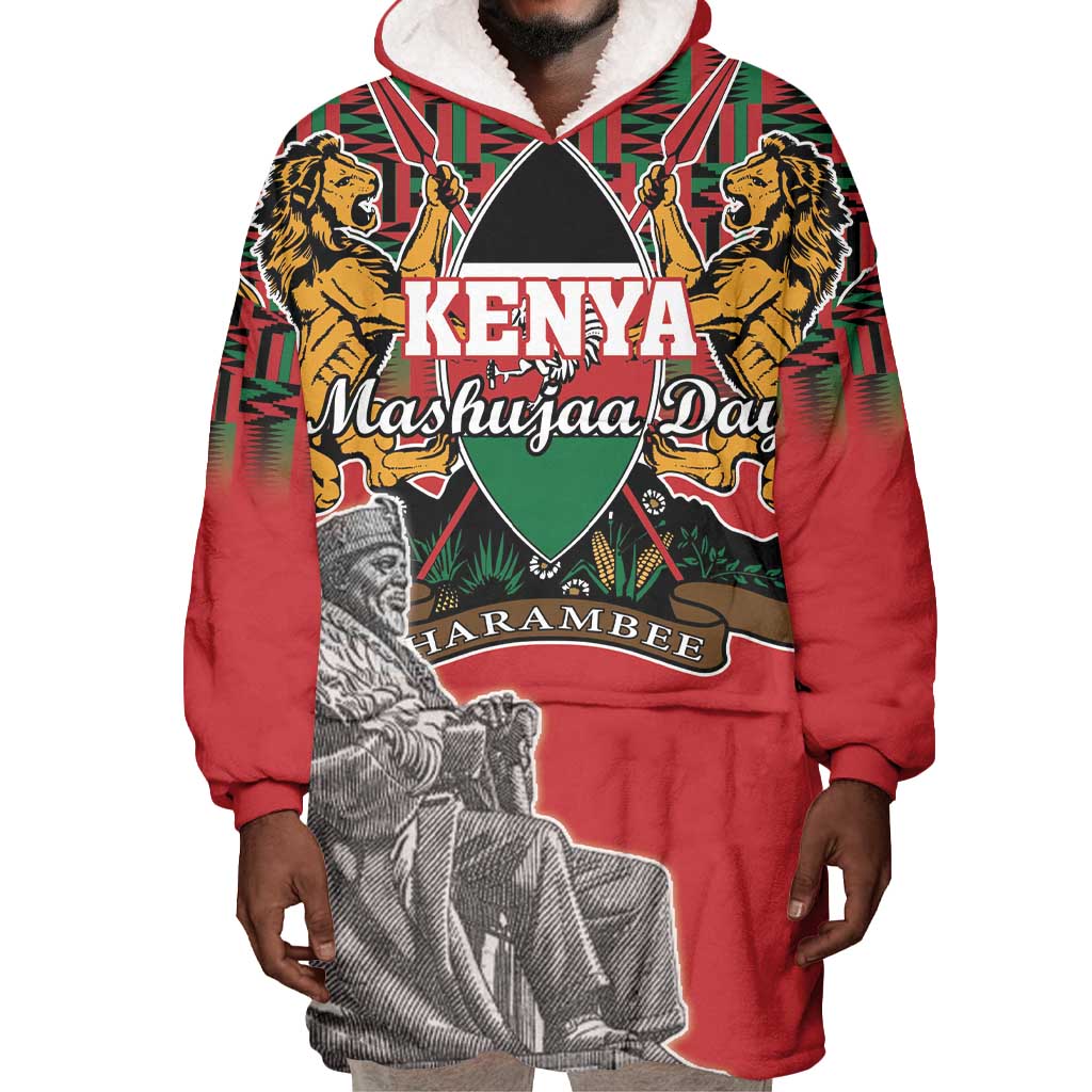 Personalized Afro Kenya Mashujaa Day Wearable Blanket Hoodie Mzee Jomo Kenyatta With Coat Of Arms