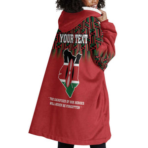 Personalized Afro Kenya Mashujaa Day Wearable Blanket Hoodie Mzee Jomo Kenyatta With Coat Of Arms