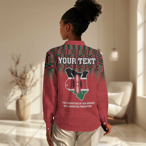 Personalized Afro Kenya Mashujaa Day Women Casual Shirt Mzee Jomo Kenyatta With Coat Of Arms