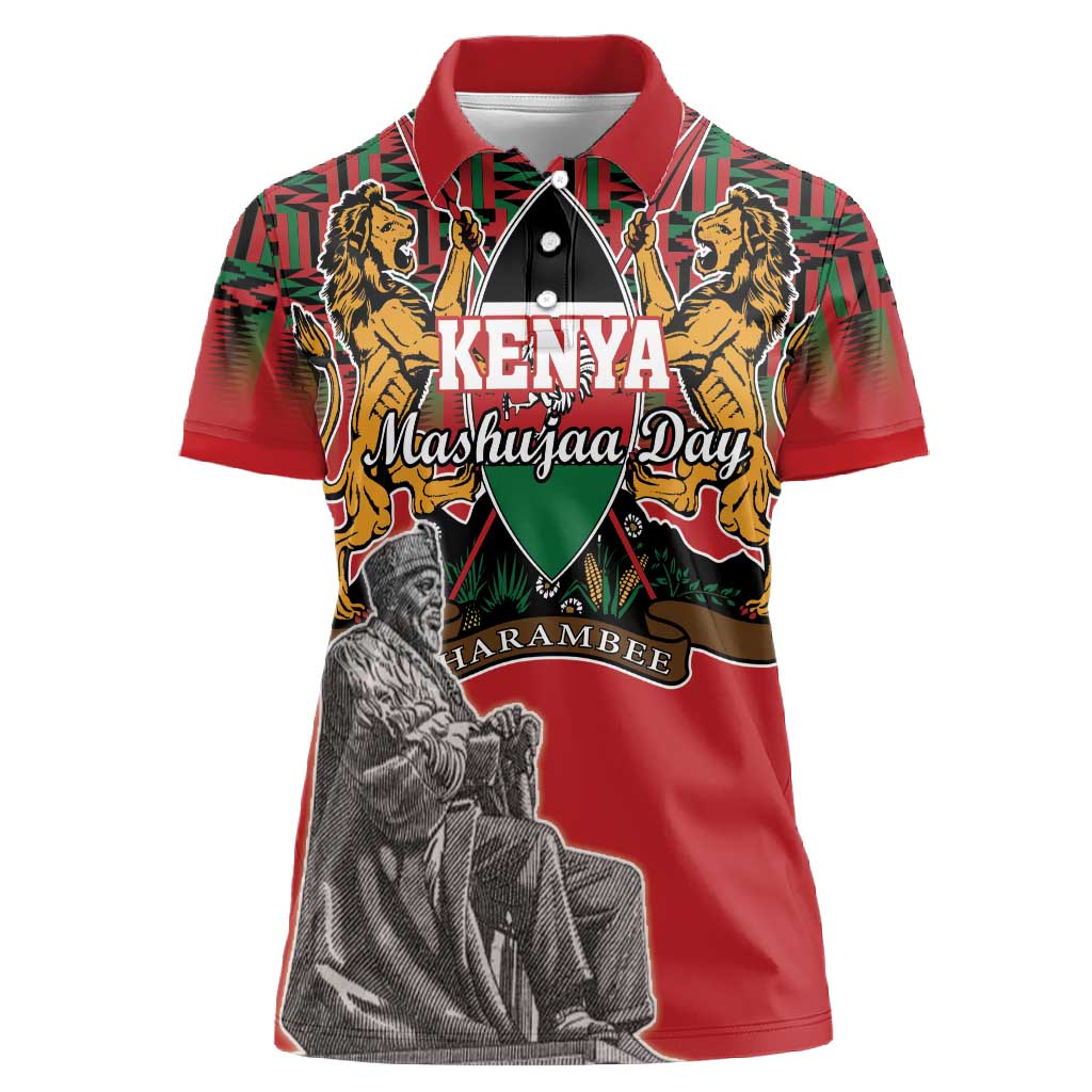 Personalized Afro Kenya Mashujaa Day Women Polo Shirt Mzee Jomo Kenyatta With Coat Of Arms