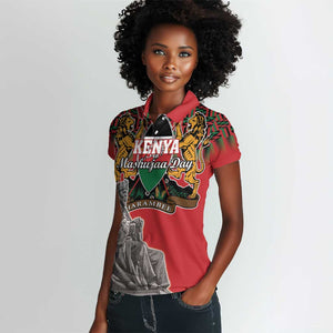 Personalized Afro Kenya Mashujaa Day Women Polo Shirt Mzee Jomo Kenyatta With Coat Of Arms