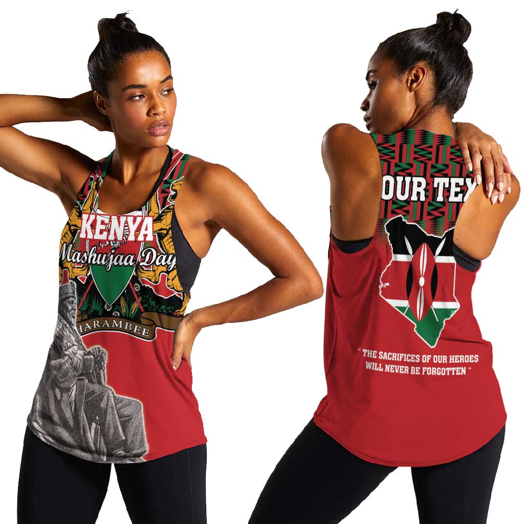 Personalized Afro Kenya Mashujaa Day Women Racerback Tank Mzee Jomo Kenyatta With Coat Of Arms