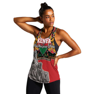 Personalized Afro Kenya Mashujaa Day Women Racerback Tank Mzee Jomo Kenyatta With Coat Of Arms