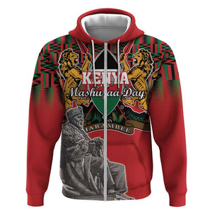 Personalized Afro Kenya Mashujaa Day Zip Hoodie Mzee Jomo Kenyatta With Coat Of Arms