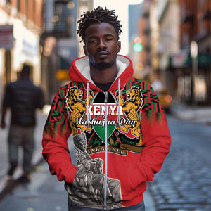 Personalized Afro Kenya Mashujaa Day Zip Hoodie Mzee Jomo Kenyatta With Coat Of Arms