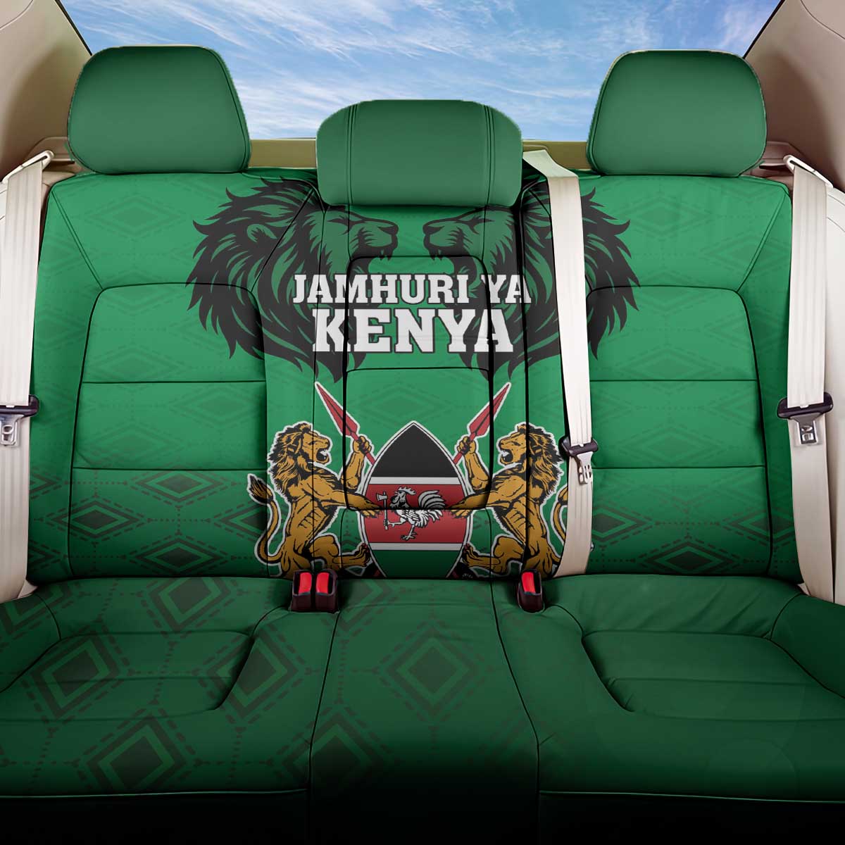 Afro Kenya National Heroes Day Back Car Seat Cover Mashujaa With Lion Head And Coat Of Arms