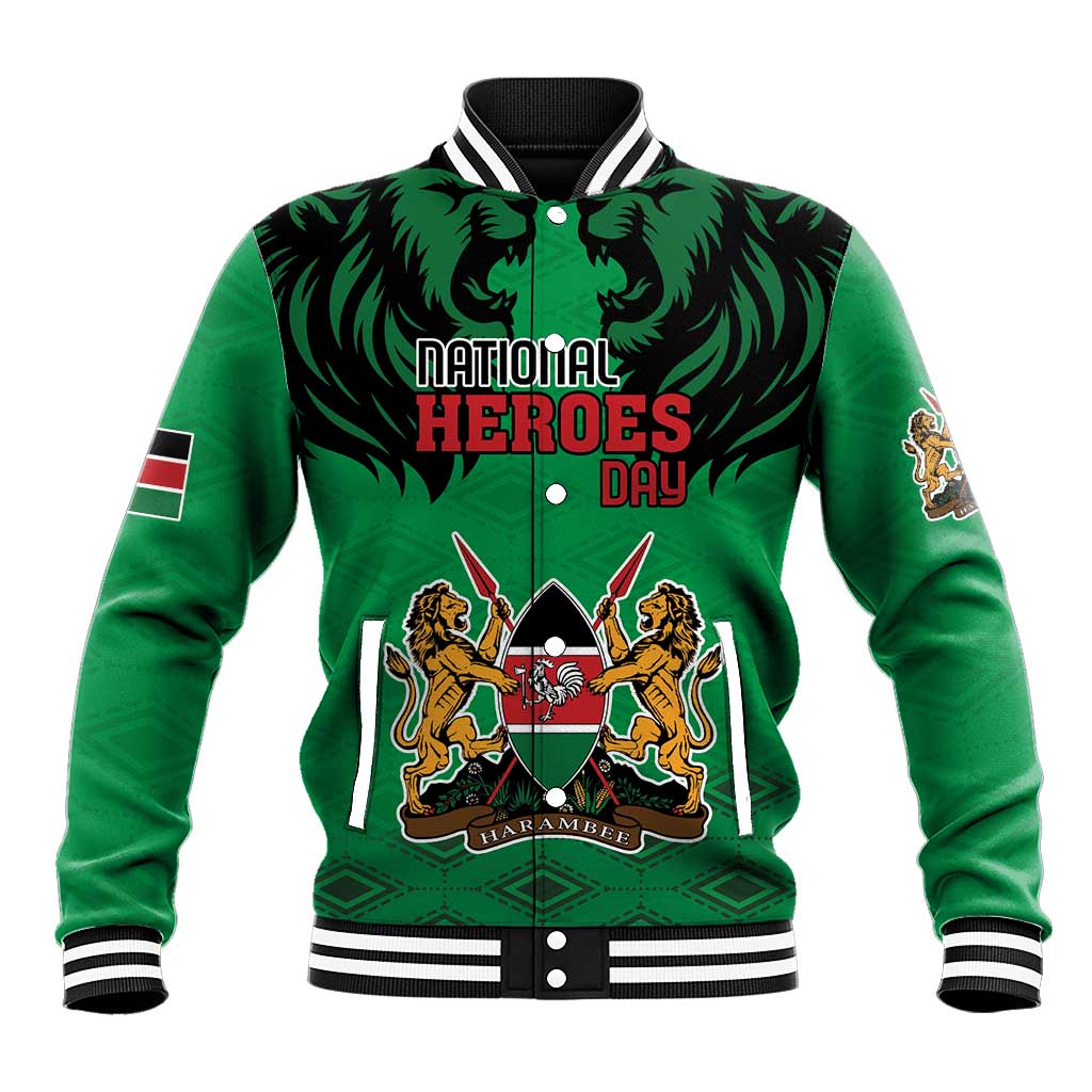 Afro Kenya National Heroes Day Baseball Jacket Mashujaa With Lion Head And Coat Of Arms LT18