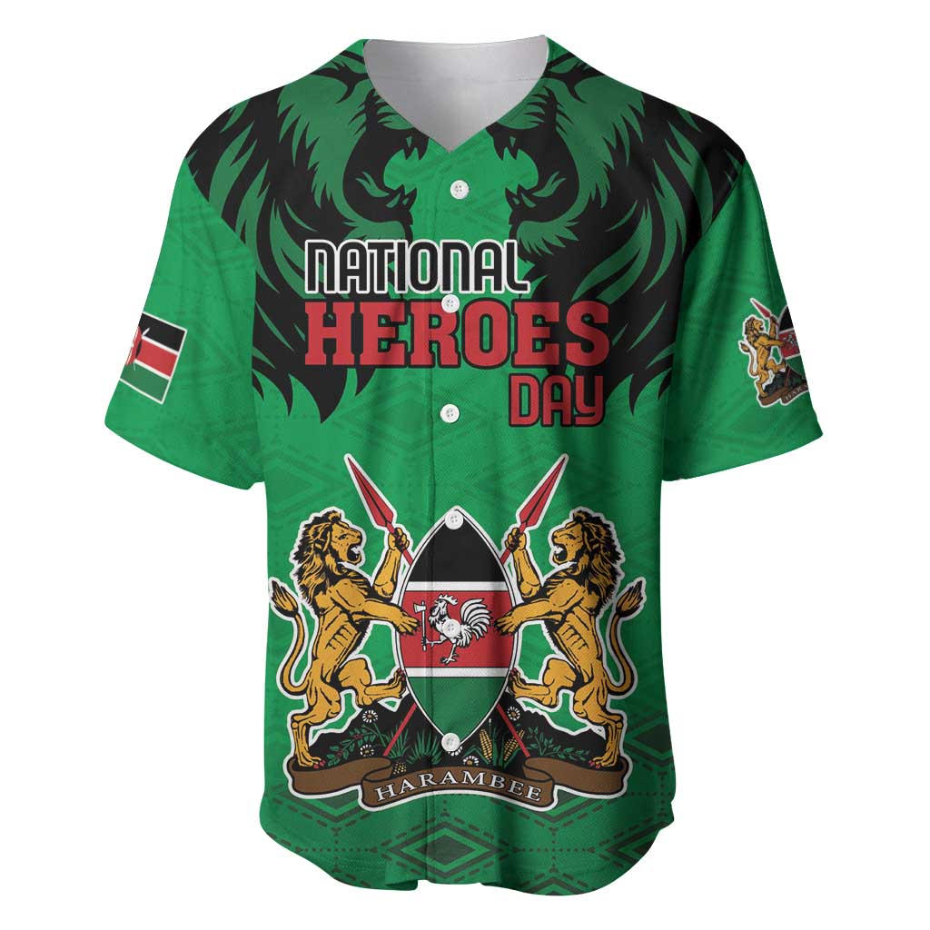 Afro Kenya National Heroes Day Baseball Jersey Mashujaa With Lion Head And Coat Of Arms