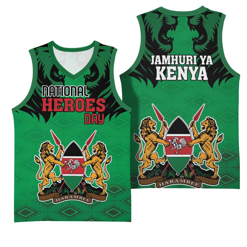 Afro Kenya National Heroes Day Basketball Jersey Mashujaa With Lion Head And Coat Of Arms LT18