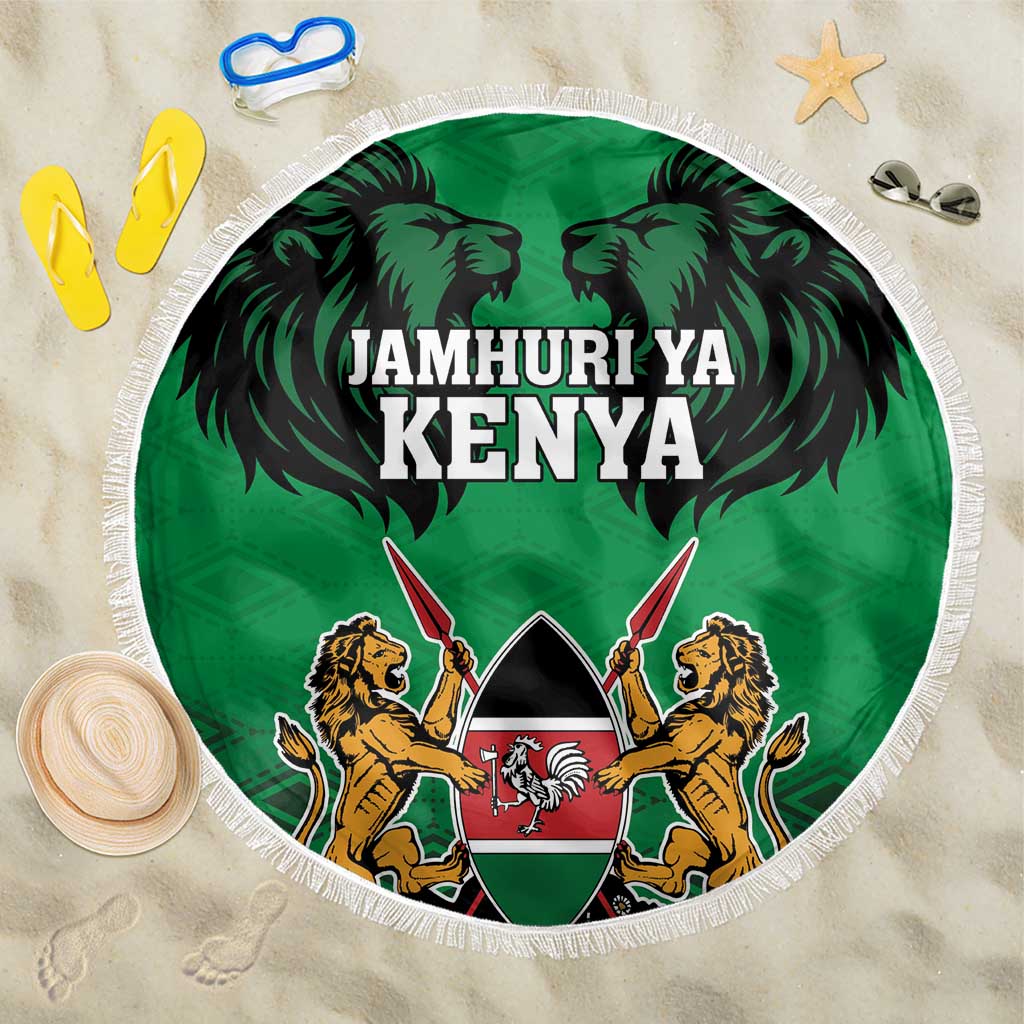 Afro Kenya National Heroes Day Beach Blanket Mashujaa With Lion Head And Coat Of Arms