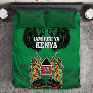 Afro Kenya National Heroes Day Bedding Set Mashujaa With Lion Head And Coat Of Arms