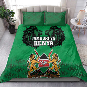 Afro Kenya National Heroes Day Bedding Set Mashujaa With Lion Head And Coat Of Arms