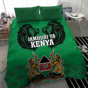 Afro Kenya National Heroes Day Bedding Set Mashujaa With Lion Head And Coat Of Arms