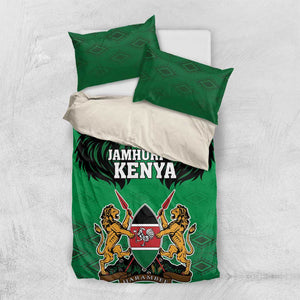 Afro Kenya National Heroes Day Bedding Set Mashujaa With Lion Head And Coat Of Arms