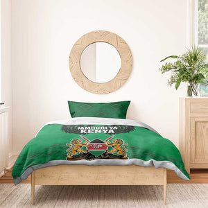 Afro Kenya National Heroes Day Bedding Set Mashujaa With Lion Head And Coat Of Arms