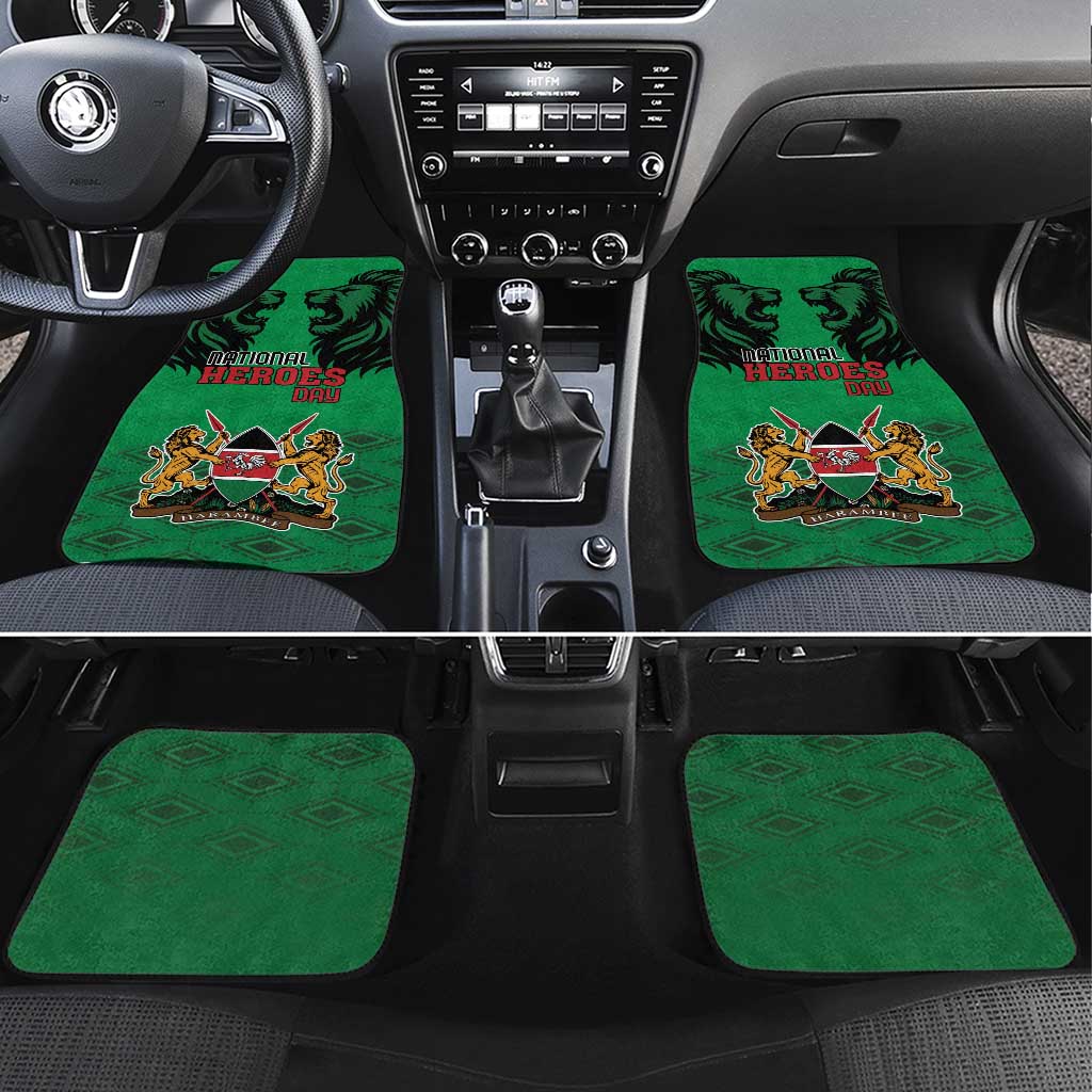 Afro Kenya National Heroes Day Car Mats Mashujaa With Lion Head And Coat Of Arms