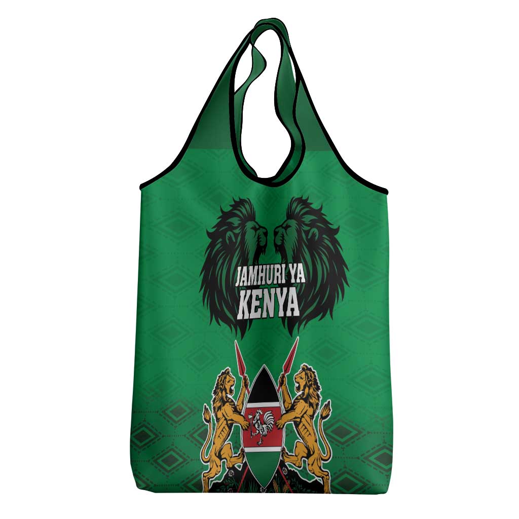 Afro Kenya National Heroes Day Grocery Bag Mashujaa With Lion Head And Coat Of Arms