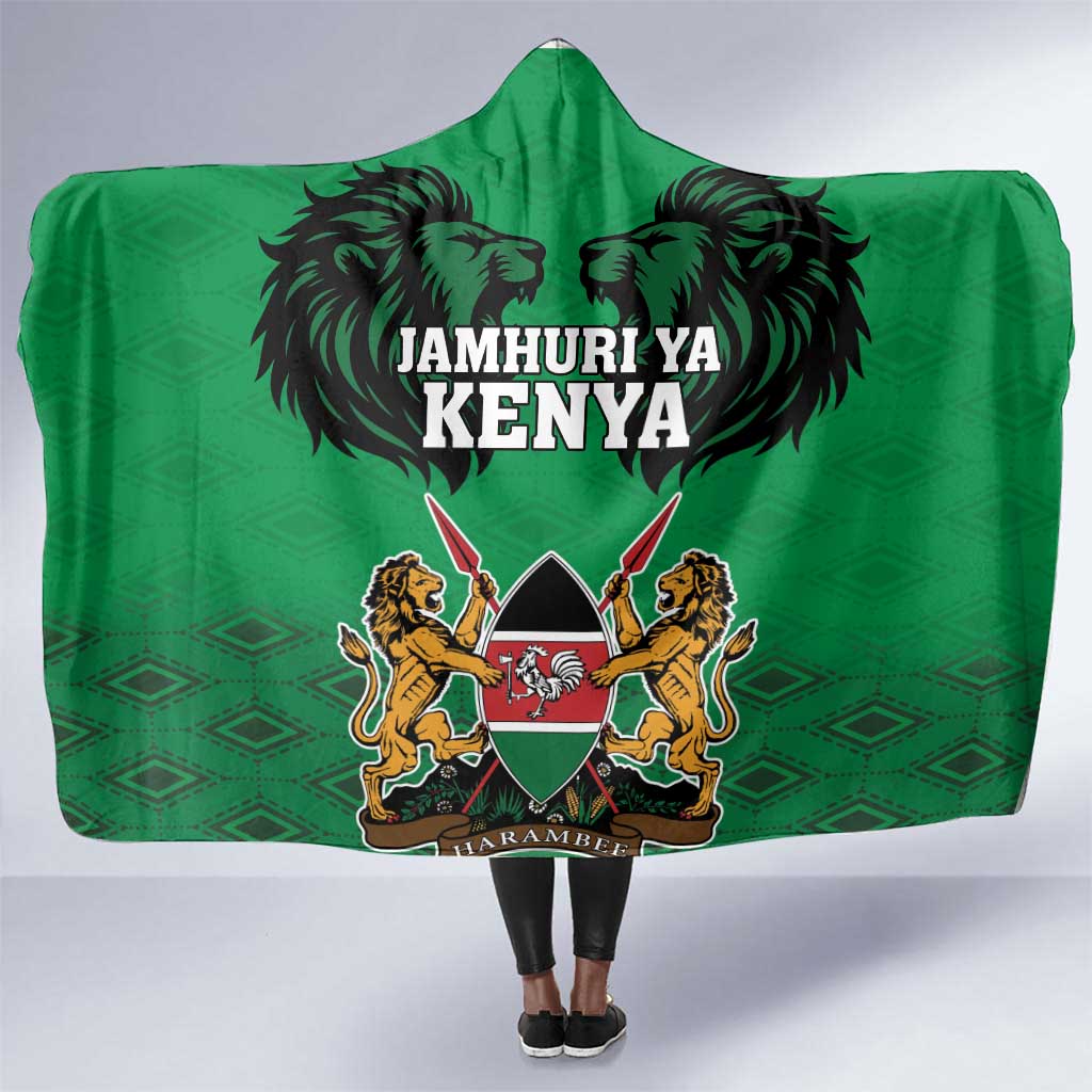 Afro Kenya National Heroes Day Hooded Blanket Mashujaa With Lion Head And Coat Of Arms