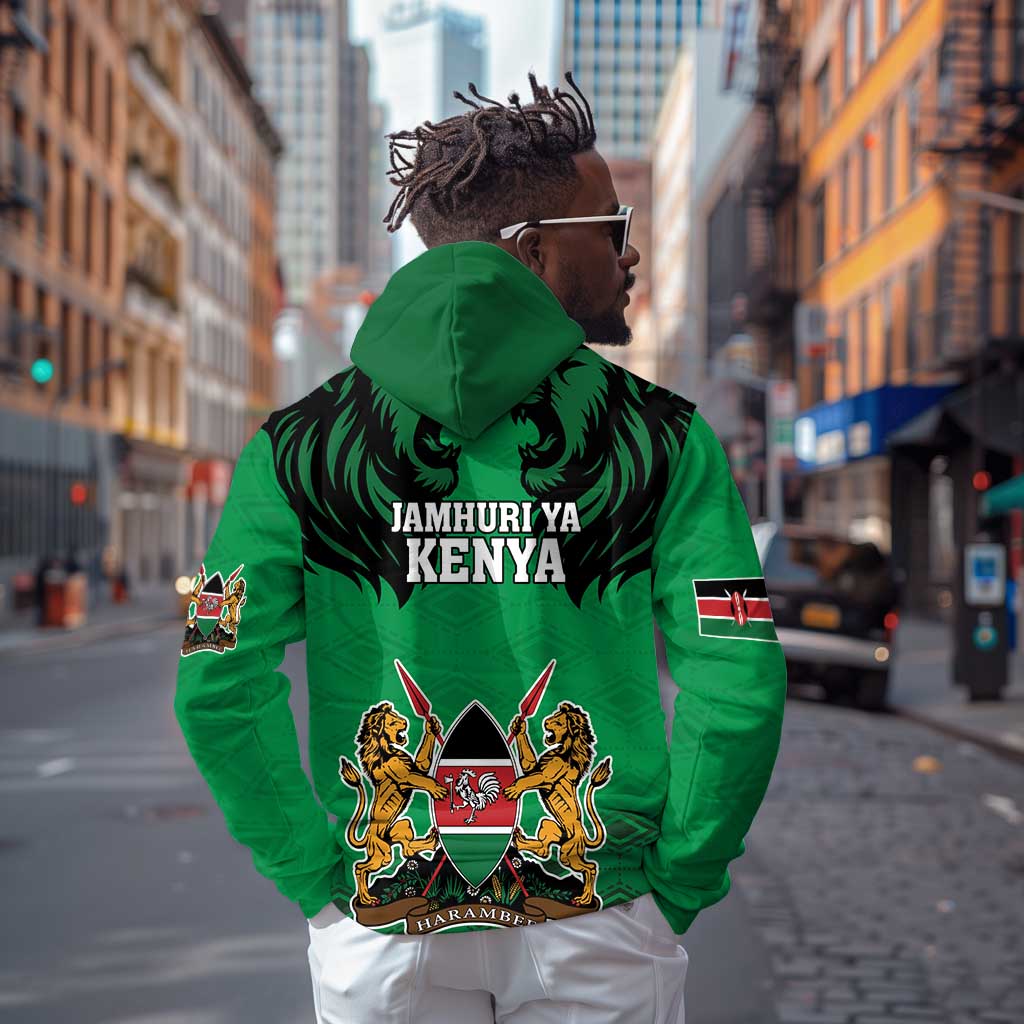 Afro Kenya National Heroes Day Hoodie Mashujaa With Lion Head And Coat Of Arms by AfricanPride African Pride