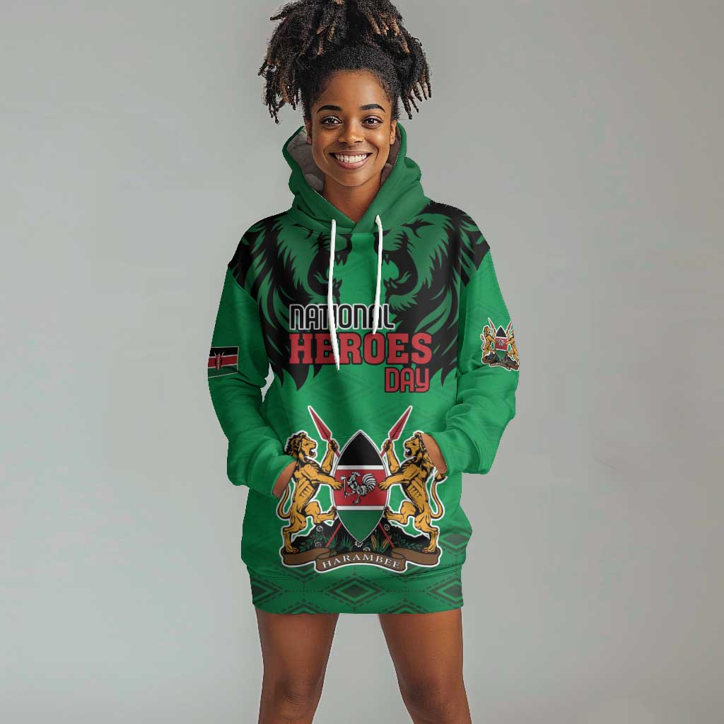 Afro Kenya National Heroes Day Hoodie Dress Mashujaa With Lion Head And Coat Of Arms