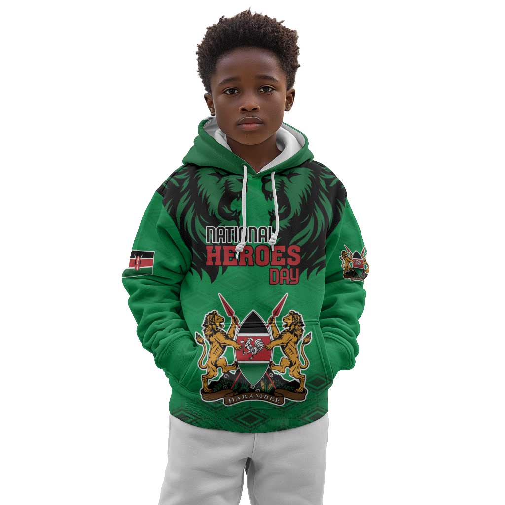 Afro Kenya National Heroes Day Kid Hoodie Mashujaa With Lion Head And Coat Of Arms