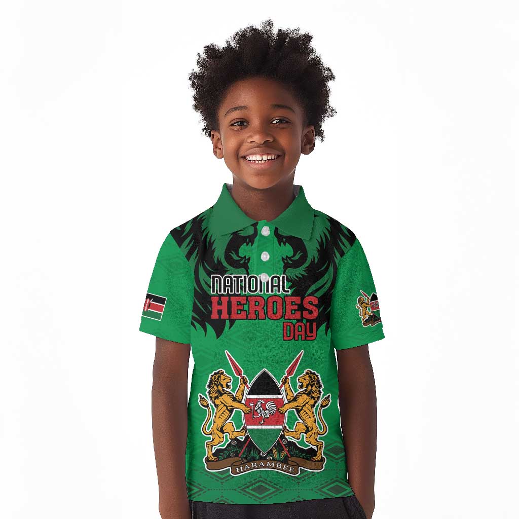 Afro Kenya National Heroes Day Kid Polo Shirt Mashujaa With Lion Head And Coat Of Arms