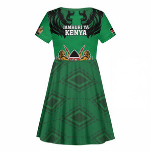 Afro Kenya National Heroes Day Kid Short Sleeve Dress Mashujaa With Lion Head And Coat Of Arms