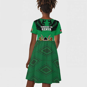 Afro Kenya National Heroes Day Kid Short Sleeve Dress Mashujaa With Lion Head And Coat Of Arms