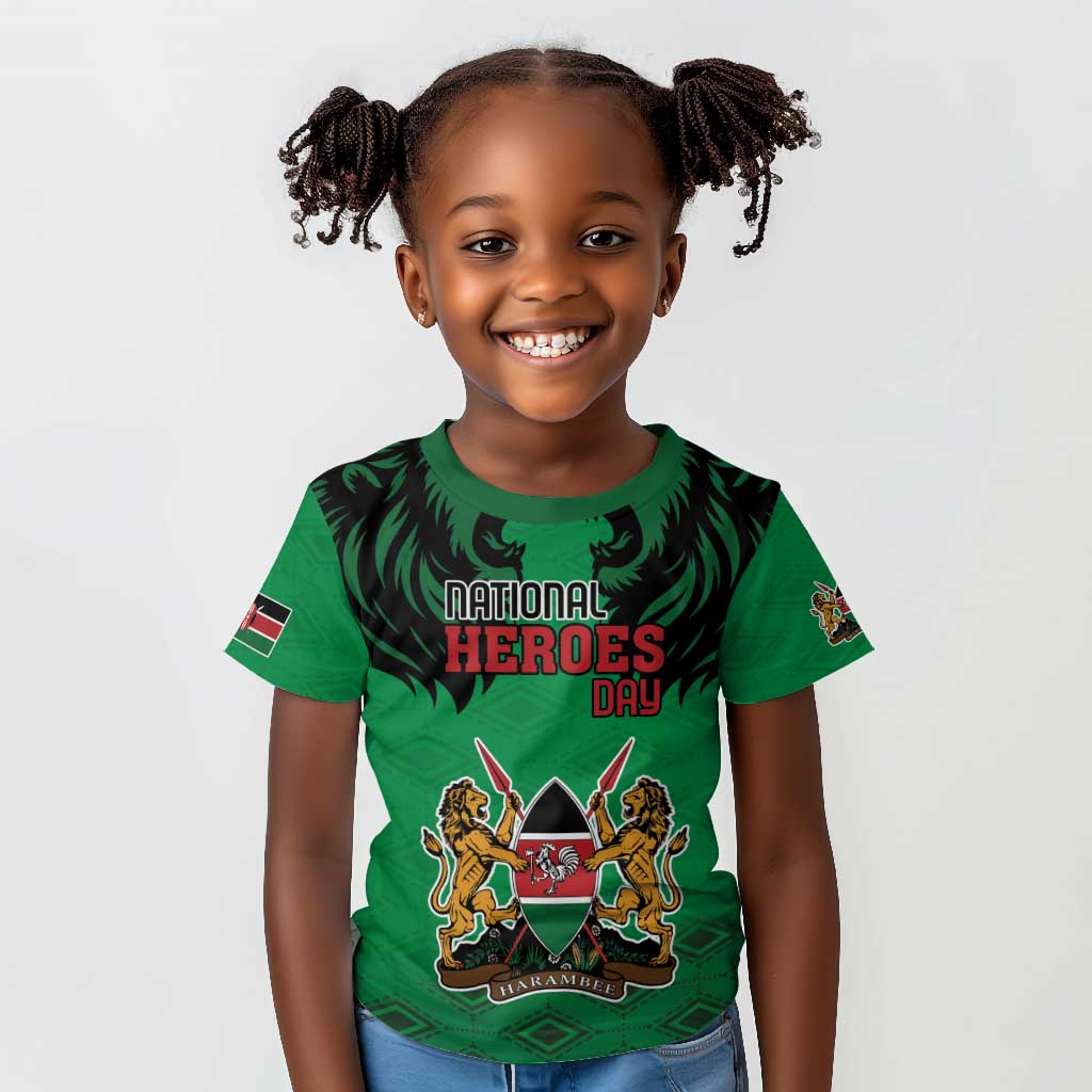 Afro Kenya National Heroes Day Kid T shirt Mashujaa With Lion Head And Coat Of Arms