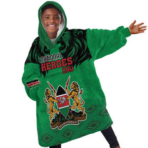 Afro Kenya National Heroes Day KId Wearable Blanket Hoodie Mashujaa With Lion Head And Coat Of Arms