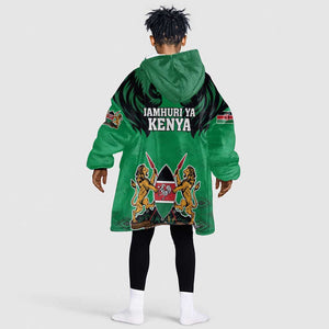 Afro Kenya National Heroes Day KId Wearable Blanket Hoodie Mashujaa With Lion Head And Coat Of Arms